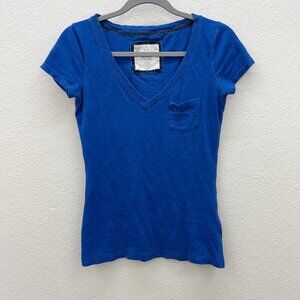 Abercrombie & Fitch VTG Y2K Blue Vneck Short Sleeve Pocket T Shirt Womens Small